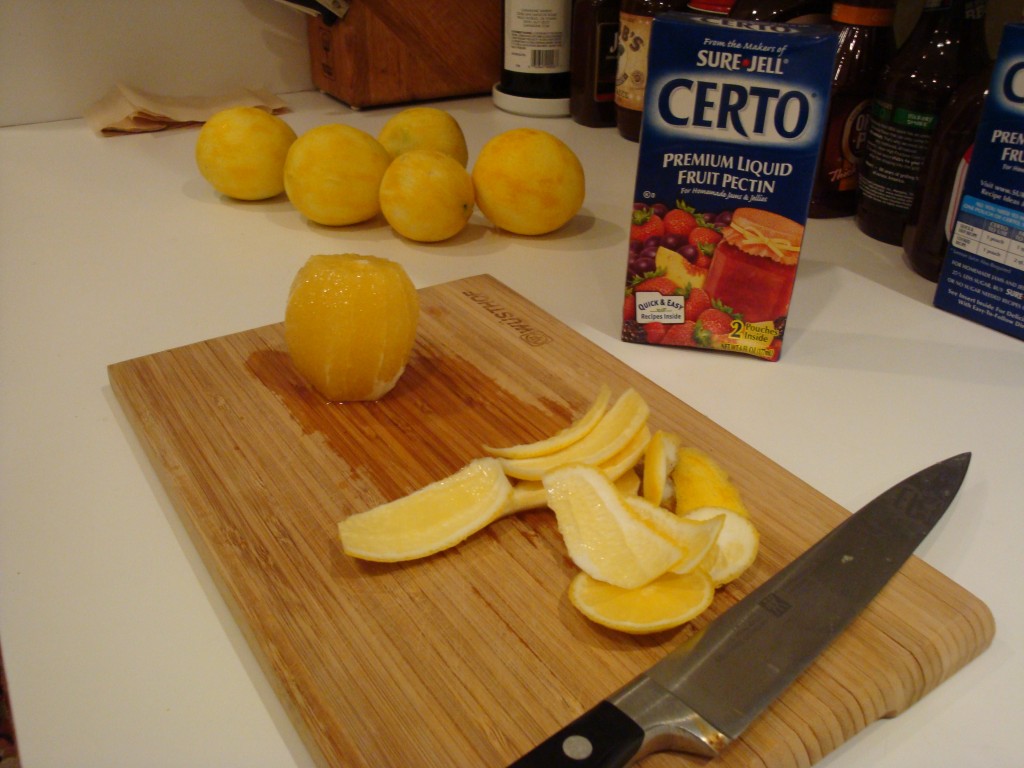 Supreming lemons, step one: remove peel & pith.