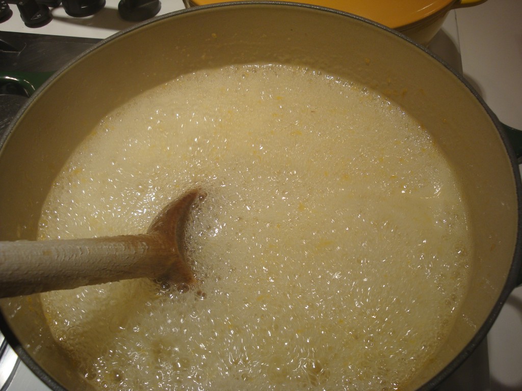 After adding sugar, butter and pectin: rolling boil.